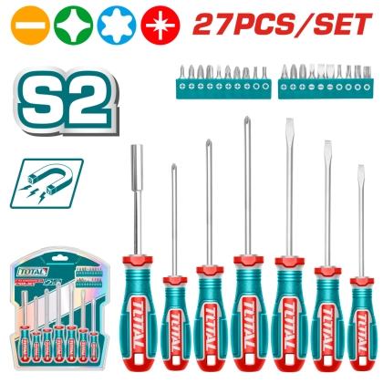 Комплект отвертки и битове, намагнетизирани TOTAL INDUSTRIAL, 27 части
