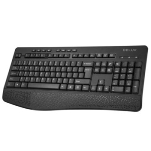 Клавиатура Delux , безжична, черна, 104 стандартни клавиша, подложка за китките, БДС кирилизация, USB