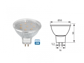 LED насочена лампа MOBI 230V, 3W, G5,3, 3000K     3715